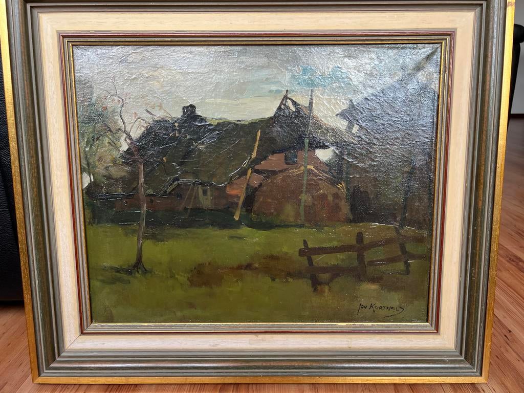 Sfeervol Landschap met Boerderij - Jan Korthals (64x54cm), Antiek en Kunst, Kunst | Schilderijen | Klassiek, Ophalen