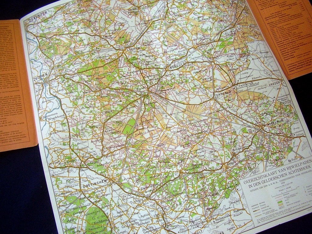 ANWB 1933. .......Rijwielpaden..... Achterhoek. Lithografie., Boeken, Atlassen en Landkaarten, Gelezen, Verzenden, A.N.W.B., Landkaart