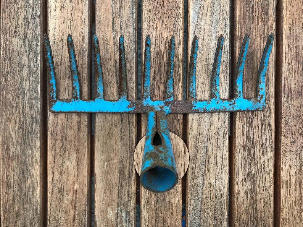 blauwe tuin hark, Tuin en Terras, Ophalen of Verzenden, Gebruikt, Hark