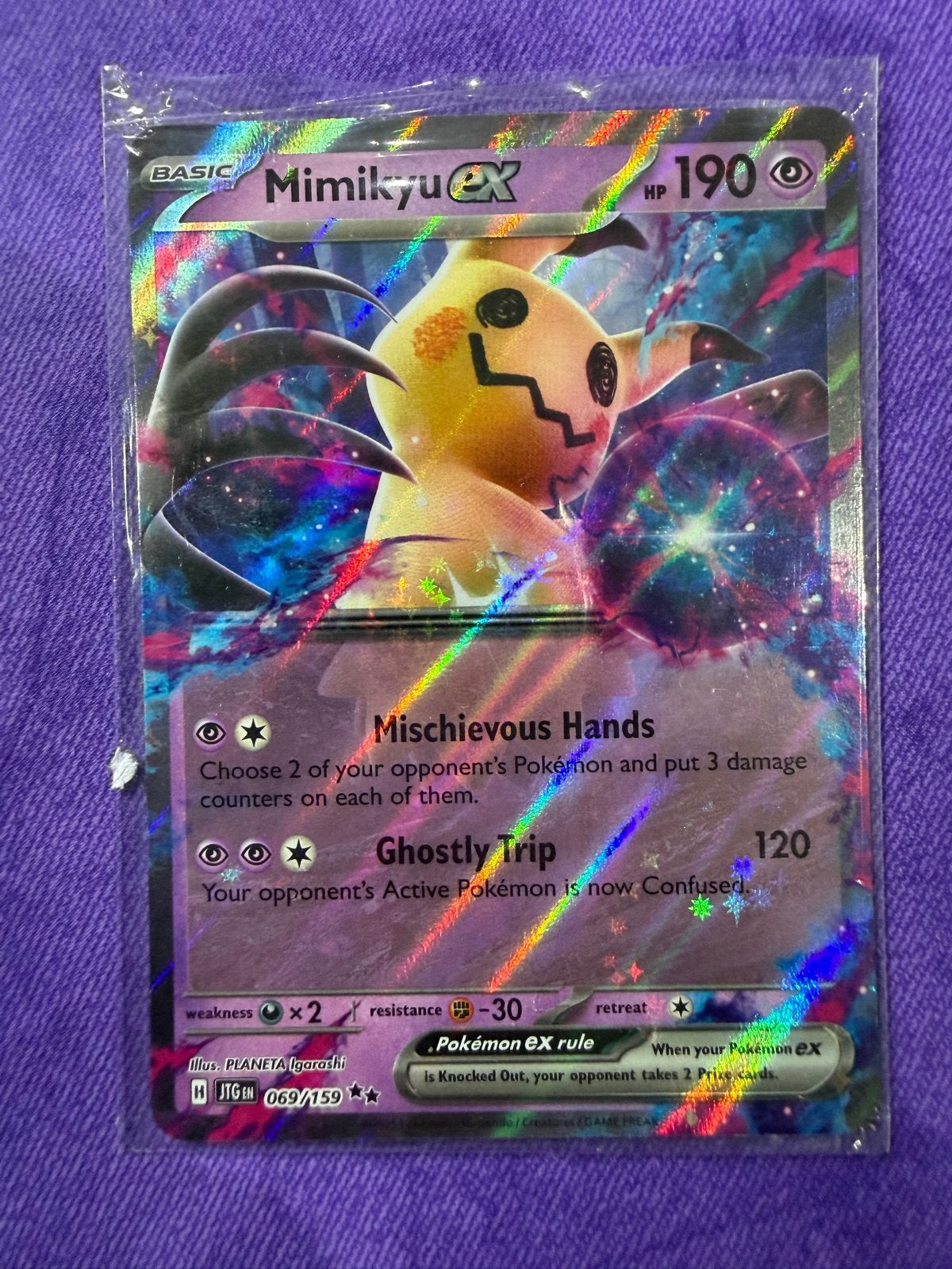 Mimikyu ex Pokémon kaart (069/159), Ophalen of Verzenden, Zo goed als nieuw, Losse kaart, Foil