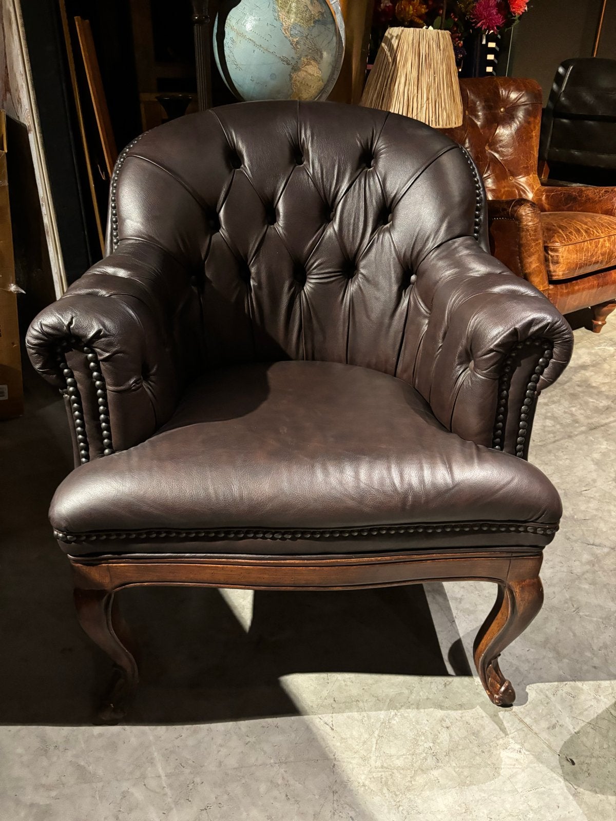 Chesterfield Barok Stoel - Bruin Leer, Gebruikt, Bruin, Engels chique, Hout