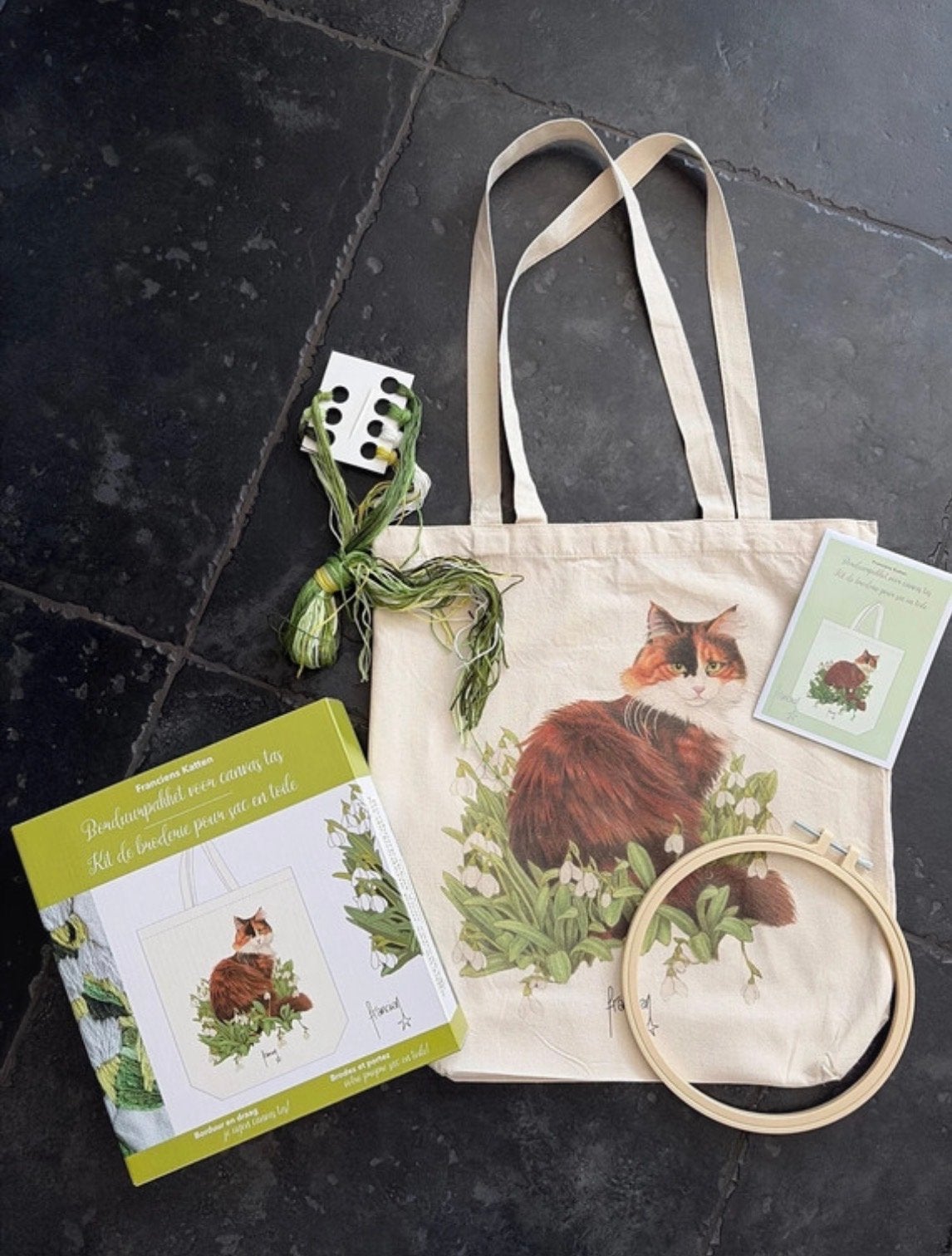 Borduurpakket kattenontwerp canvas tas kat borduren bloemen, Ophalen of Verzenden, Nieuw, Handborduren, Borduurpakket