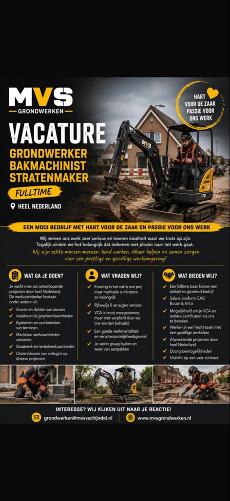 Grondwerker gezocht, Vacatures, 33 - 40 uur, Overige niveaus, Vanaf 1 jaar, Vast contract