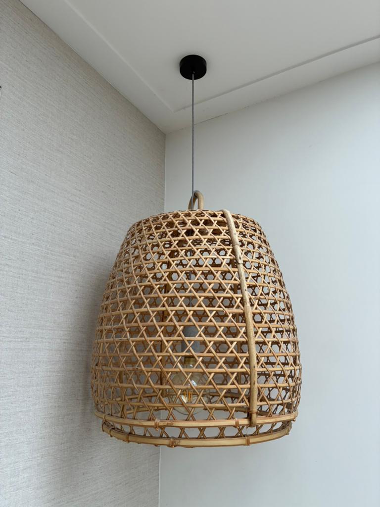 Rotan hanglamp - Boheemse stijl, Ophalen, Zo goed als nieuw, Hout, 50 tot 75 cm