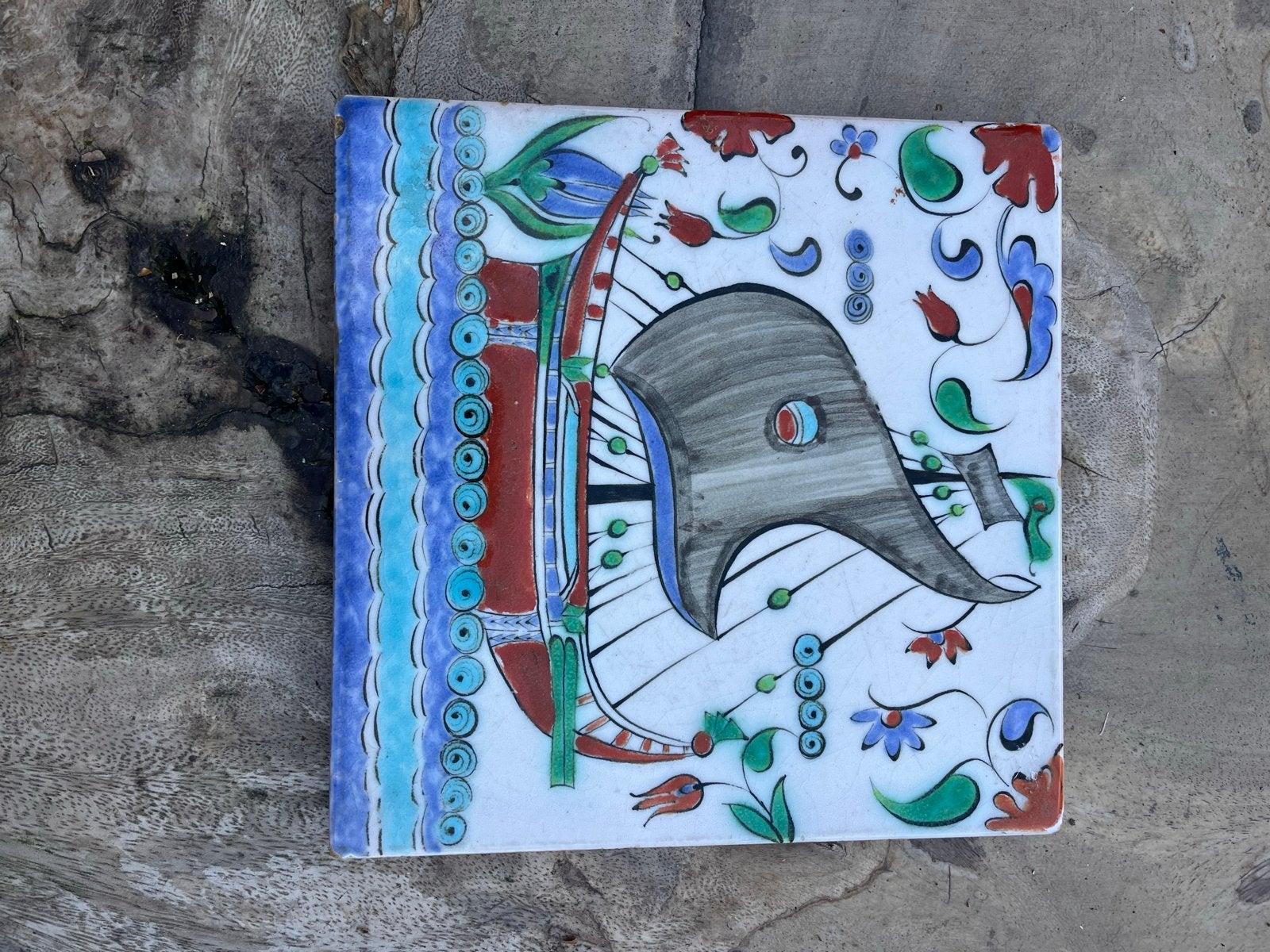 Handgeschilderde griekse tegel met vogelmotief 20x20cm, Ophalen of Verzenden
