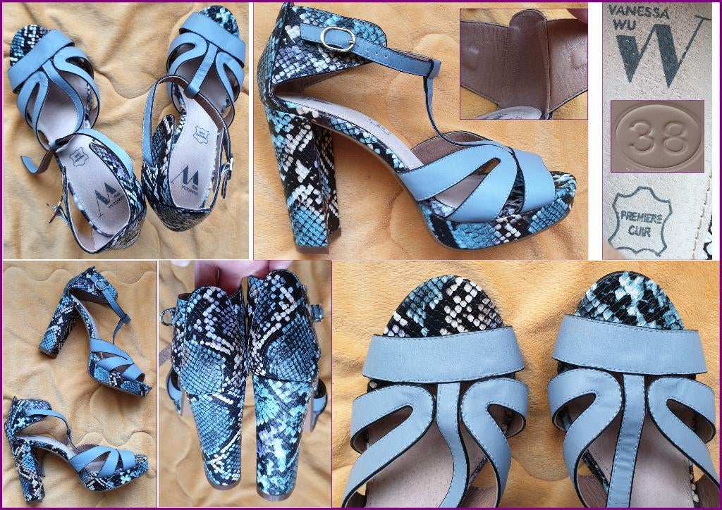 VANESSA WU blauwe sandalen/hakken met dierenprint maat 38, Blauw, VANESSA WU, Nieuw, Ophalen of Verzenden