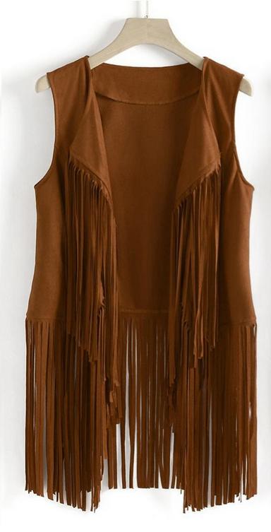 Dames bruin mouwloos vest met franjes / cowboy cowgirl motor, Verzenden, Nieuw, Maat 38/40 (M), Bruin