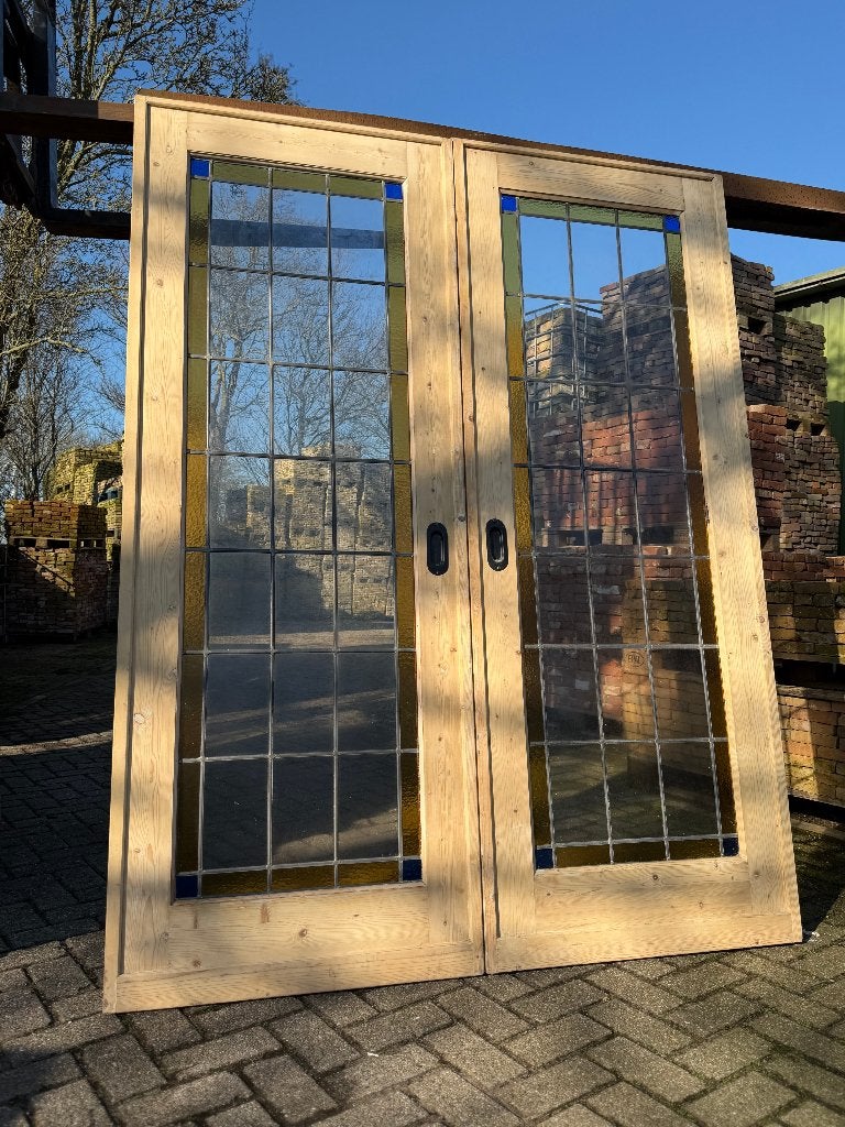 Set schuif / en-suite deuren met glas in lood 202x155.5cm., Ophalen
