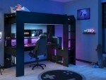 Hoogslaper GAMER met bureau, RGB LED & USB - Zwart 90x200, Ophalen