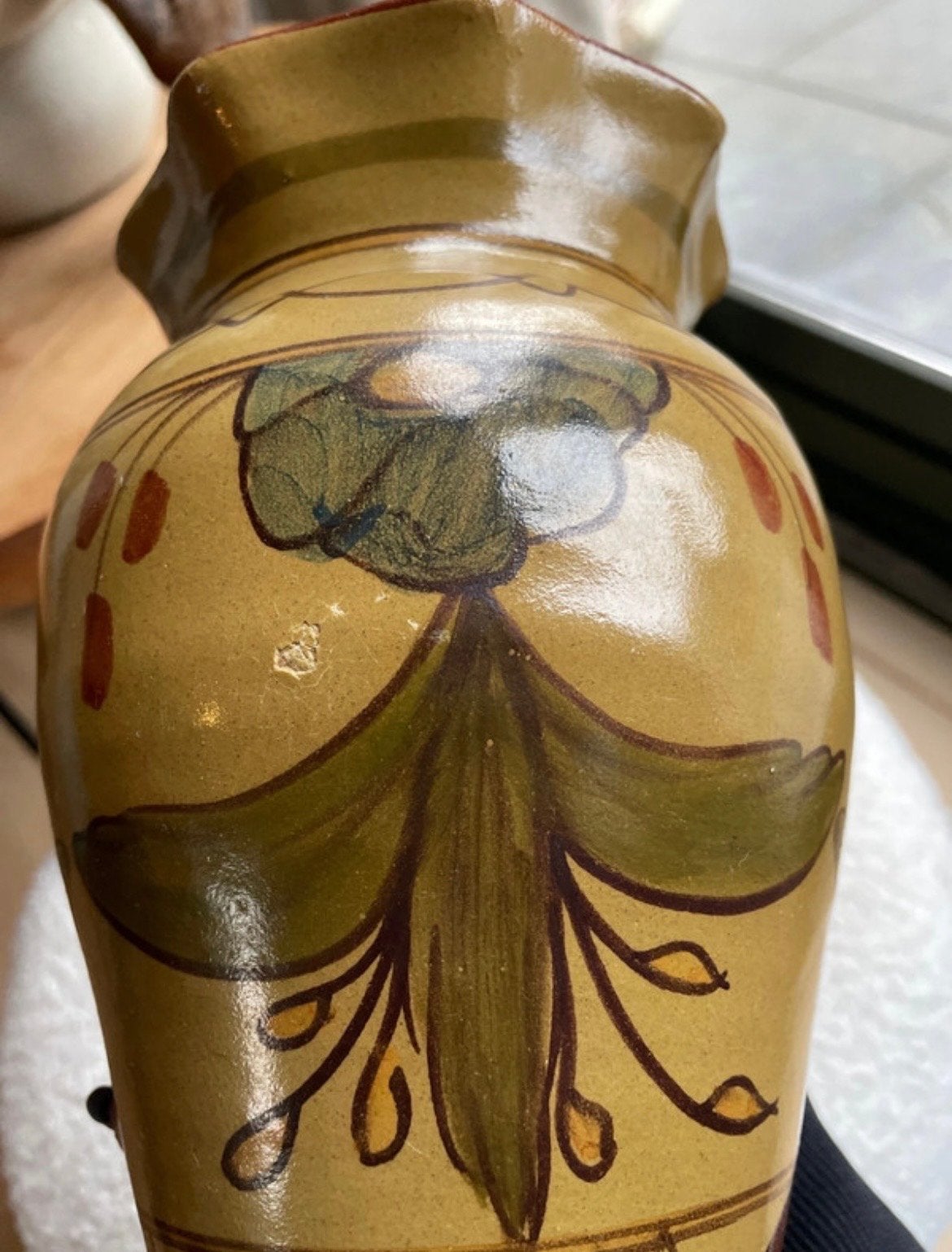 Vintage Aardewerk Vaas, Handgeschilderde Bloemen, Ophalen