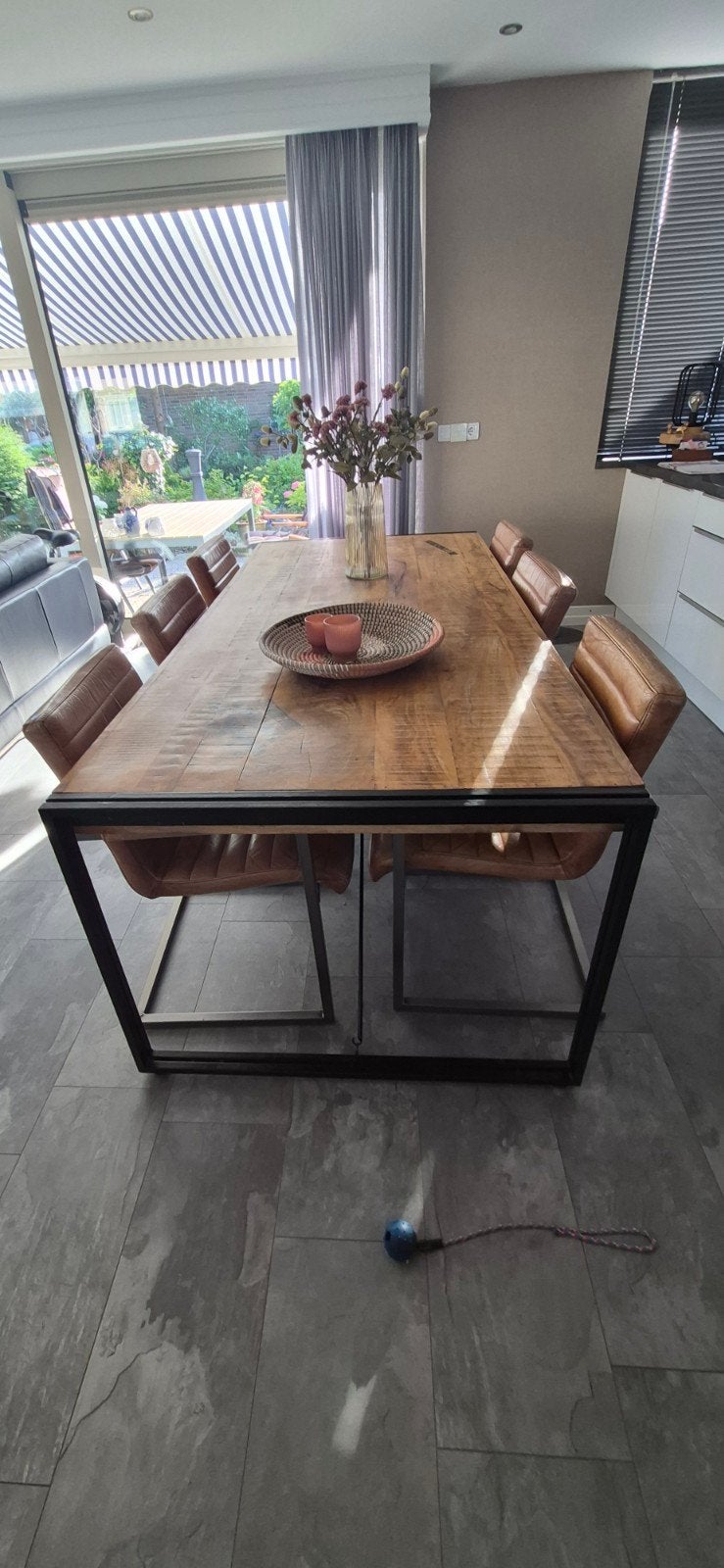 6 Goossens eetkamerstoelen van echt leer, Gebruikt, Bruin, Leer, Ophalen of Verzenden