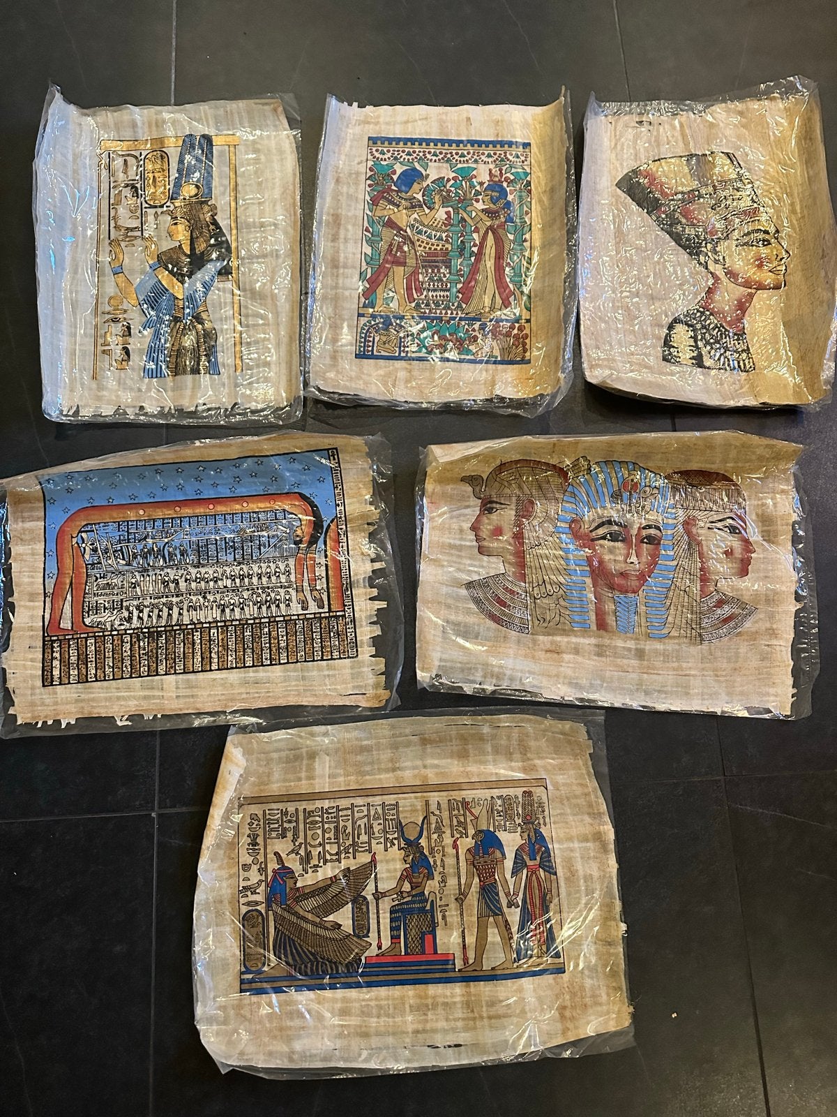 Originele Egyptische Papyrus Kunstwerken - Set van 6, Ophalen of Verzenden