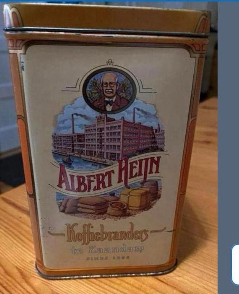 Koffiebranders , blik, Albert Heijn  16/10 / 10 cm,  Vintage, Ophalen of Verzenden, Gebruikt, Overige