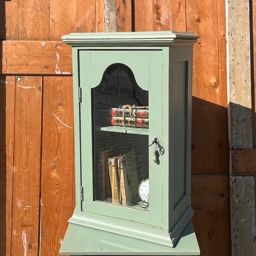 Pronkkast vitrinekast groen 37,5 x 25 x 61 cm brocante, Huis en Inrichting, Ophalen, Minder dan 50 cm, Eikenhout, Brocante landelijk
