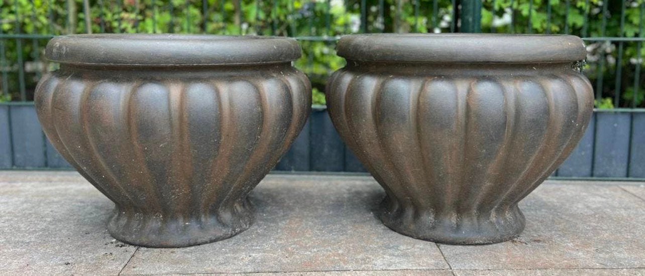 Prachtige bruine buiten potten, Ophalen, Kunststof, Rond, Zo goed als nieuw