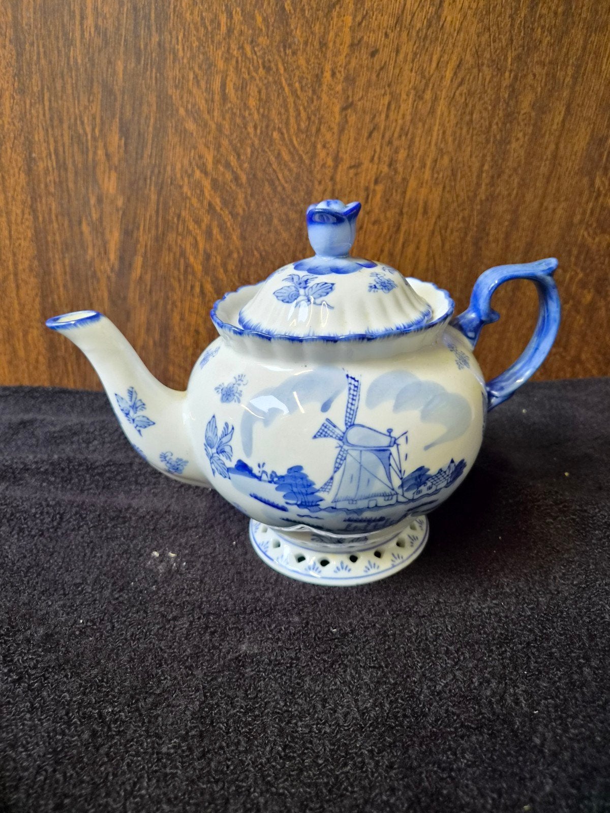 Delfts Blauw Theepot met Molen en Bloemen Decor, Ophalen of Verzenden