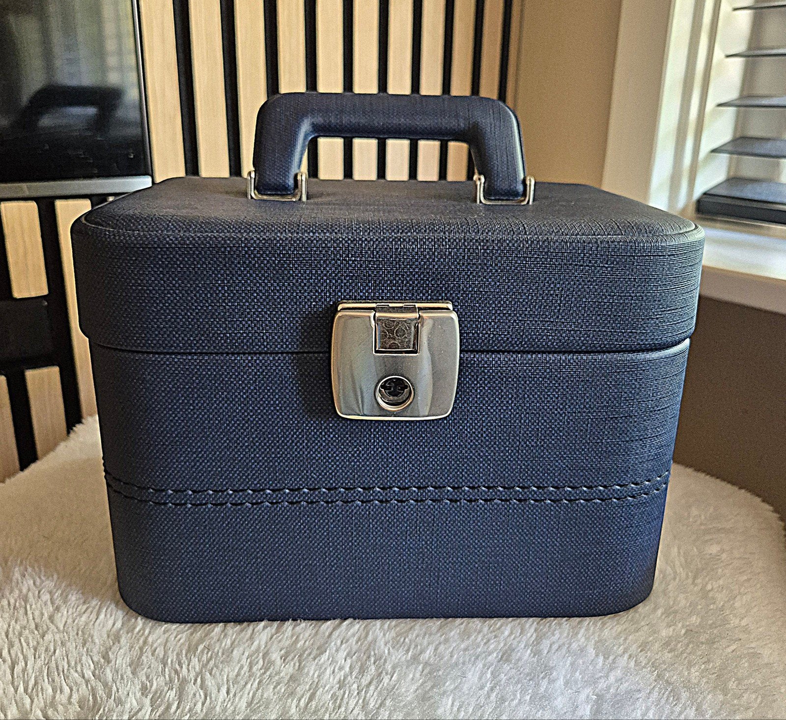 Vintage Retro Beautycase met slot / Blauw, Ophalen of Verzenden, Blauw, Hardcase, Met slot
