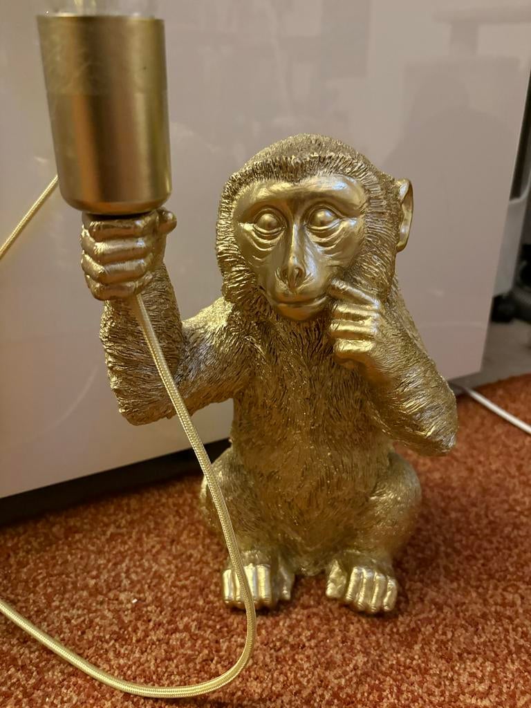 Gouden Apenlamp met Gloeilamp - Unieke Tafellamp, Ophalen, Zo goed als nieuw, Kunststof, Minder dan 50 cm