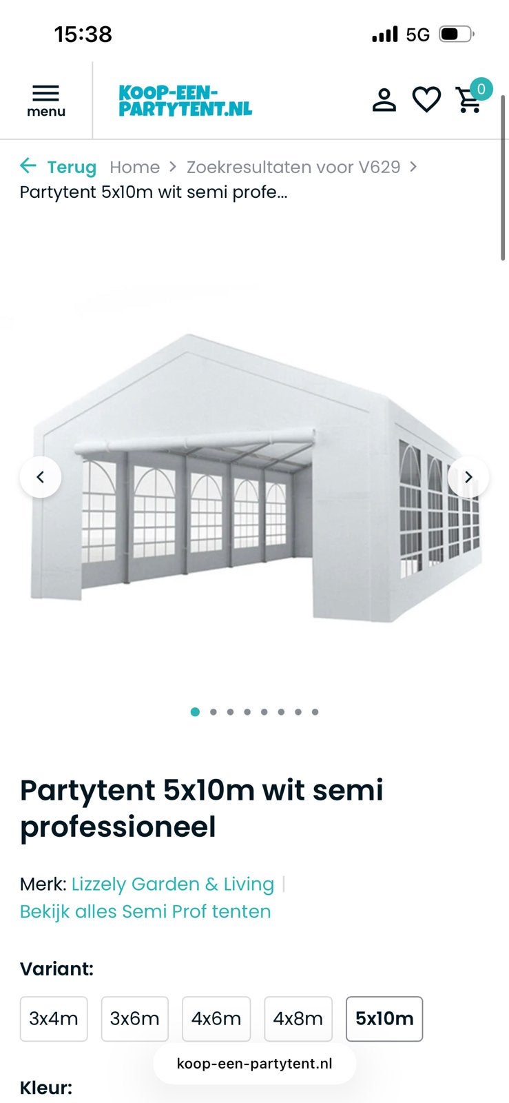 Partytent 5x10m, Ophalen, Opvouwbaar, Zo goed als nieuw, 4 tot 6 meter