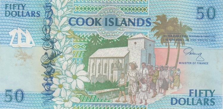 Cook Islands bankbiljet 50 Dollars 1992 UNC, maar getint, Ophalen of Verzenden, Los biljet