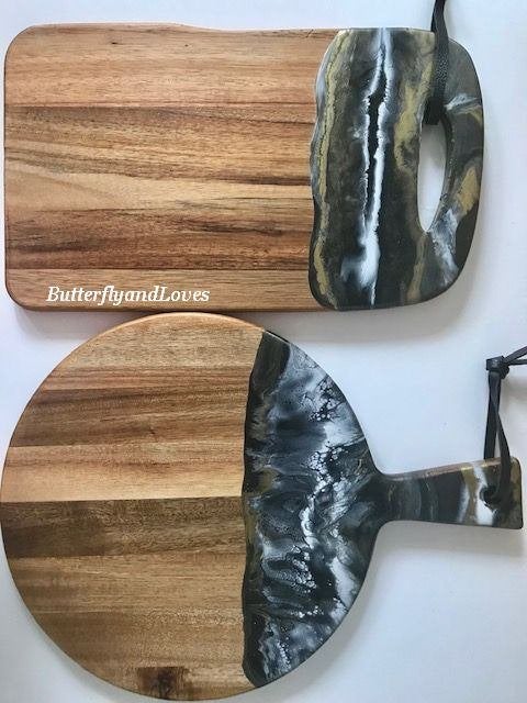 Serveerplank borrelplank tapasplank Zwart Goud Epoxy Art, Snij-/serveerplank, Ophalen, Nieuw, Hout