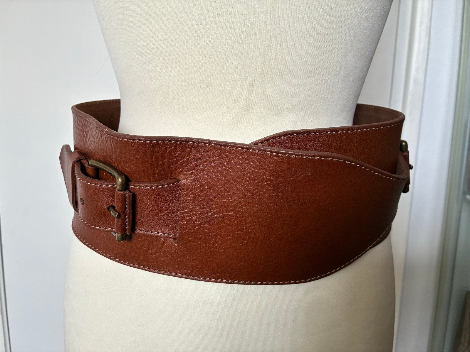 Brede bruine leren tailleriem - Maat 90, 80 tot 90 cm, Echt leder, Tailleriem, Ophalen of Verzenden