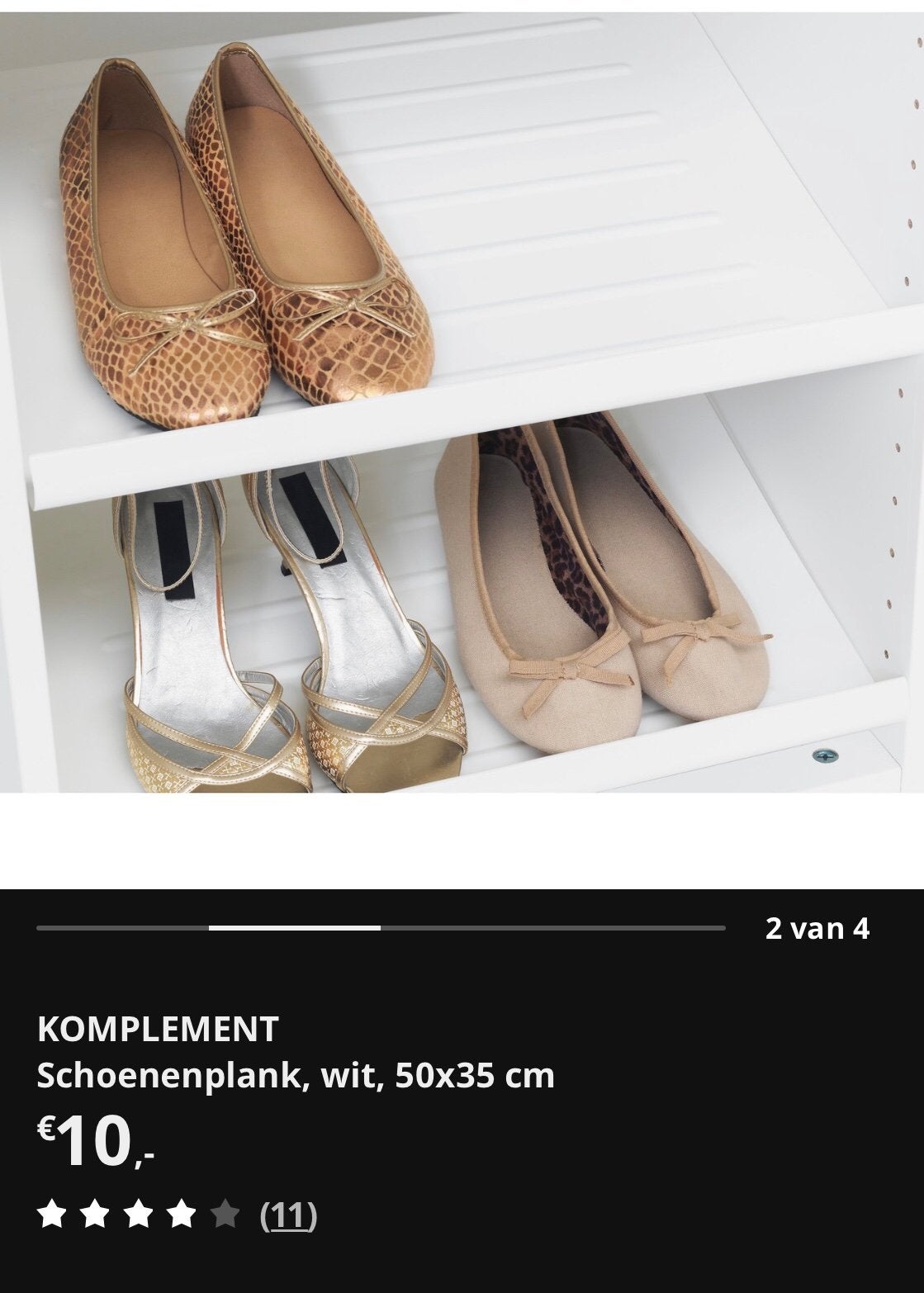 IKEA KOMPLEMENT 50x35 SCHOENENPLANK WIT, Ophalen, Zo goed als nieuw