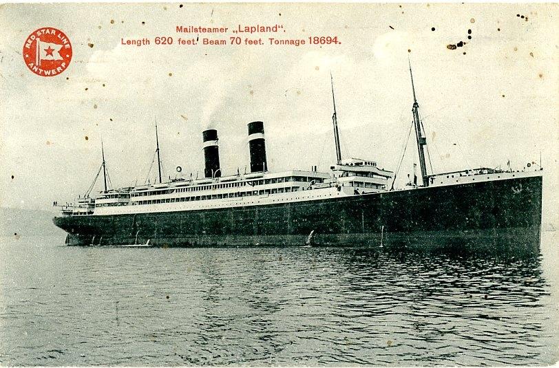 Mailsteamer Lapland passagiersschip Star line Antwerpen, Verzamelen, Ophalen of Verzenden, Gebruikt, Motorboot, Kaart, Foto of Prent