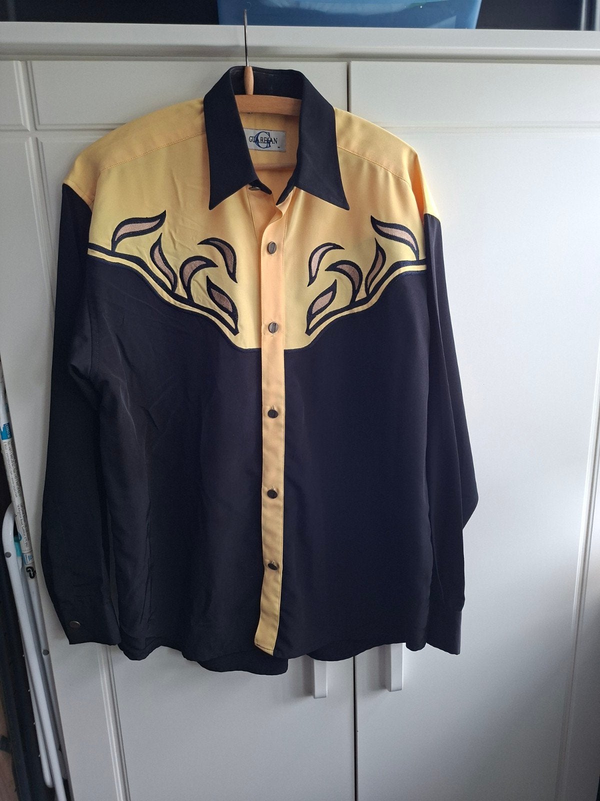 Vintage Western overhemd zwart/geel met borduursel Maat M., CALIBAN, Zwart, Ophalen of Verzenden, Overige halswijdtes