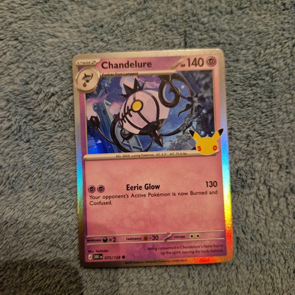 Chandelure 075/128 Pokémon 30th Celebration holo, Ophalen of Verzenden, Zo goed als nieuw, Losse kaart, Foil