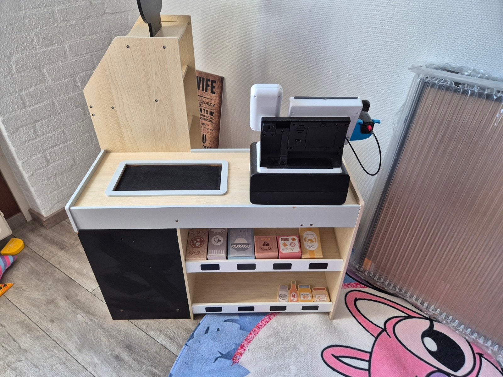 Houten Supermarkt Speelset met Kassa en Accessoires, Ophalen, Gebruikt, Jongen of Meisje