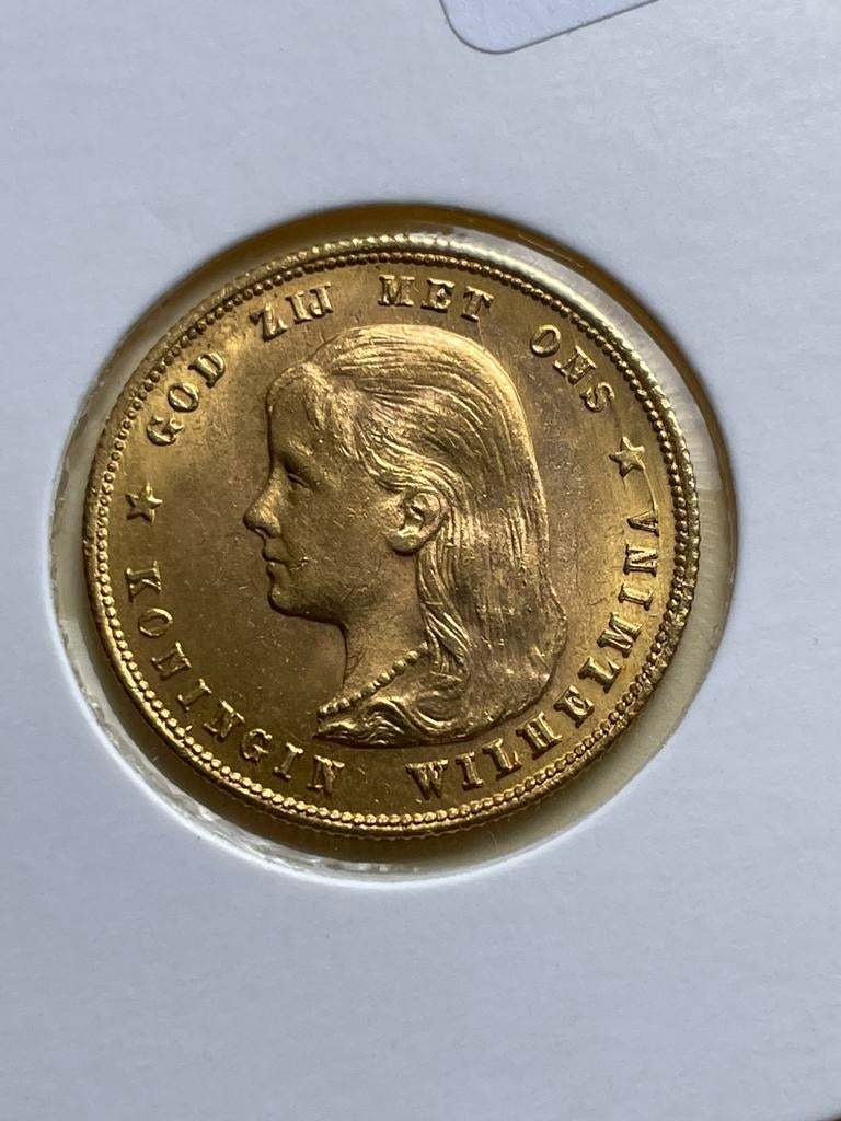 Gouden tientje overslag 1897 zeer duidelijk met dubbele 10, Postzegels en Munten, Munten | Nederland, Verzenden, Koningin Wilhelmina