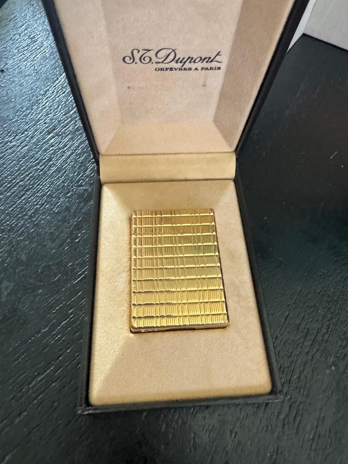 Vintage S.T. Dupont Aansteker Goudkleurig in originele doos, Ophalen, Zo goed als nieuw, Aansteker