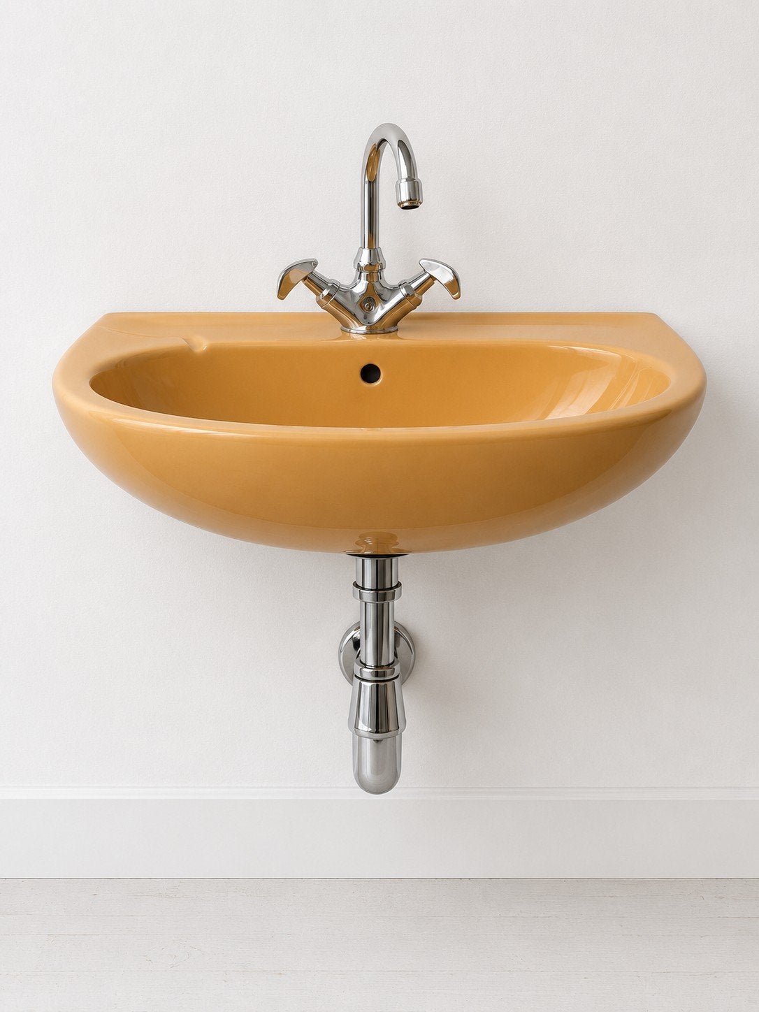 Vintage Villeroy & Boch wandwastafel Mosterdgeel, Ophalen, Gebruikt, Wastafel