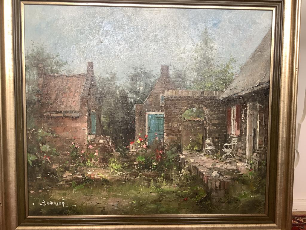 Origineel schilderij A. Buikema, Boeren achterhuis, Antiek en Kunst, Ophalen