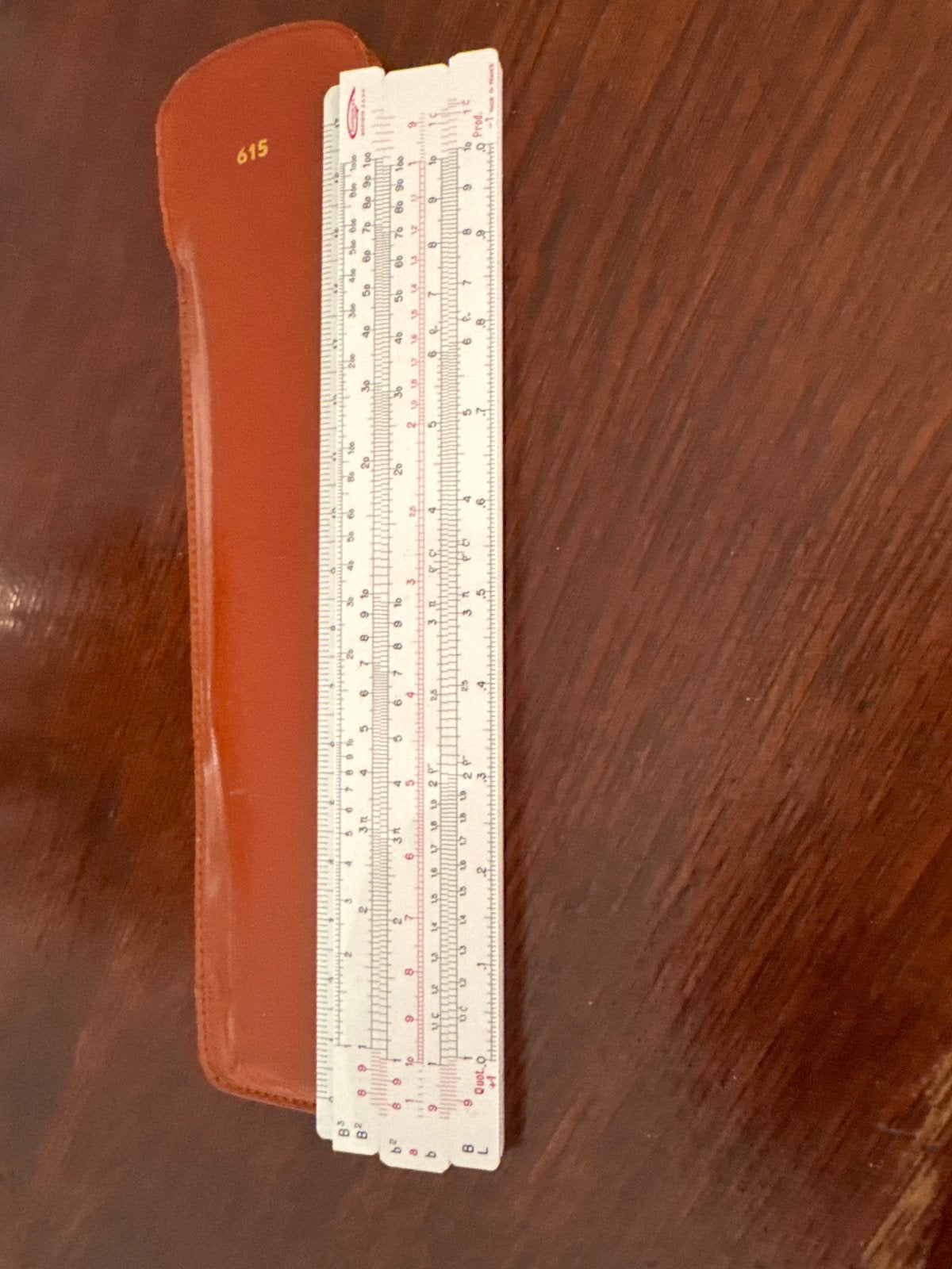 Vintage Raphoplex 615 rekenliniaal met leren etui, Ophalen of Verzenden