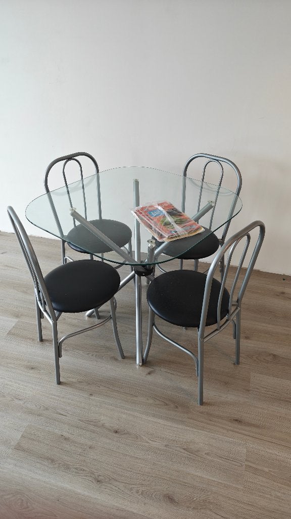 Glazen eettafel inclusief 4 stoelen, Ophalen, Vierkant, 50 tot 100 cm, Vier personen