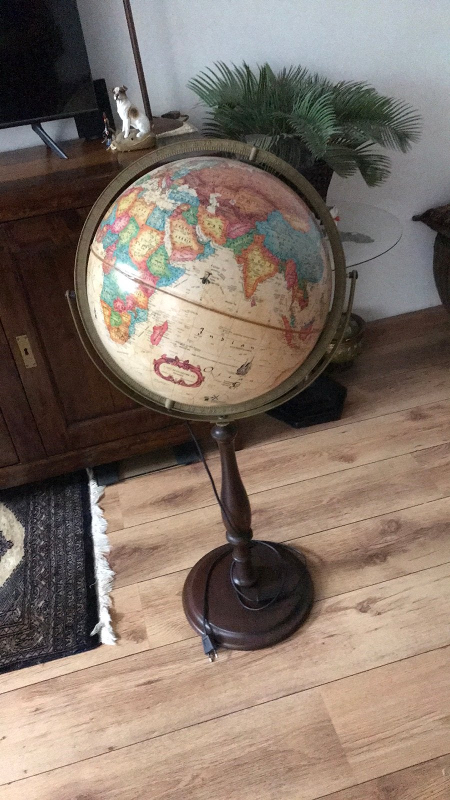Scan globe, vintage, houten voet en verlichting, Ophalen of Verzenden, Gebruikt