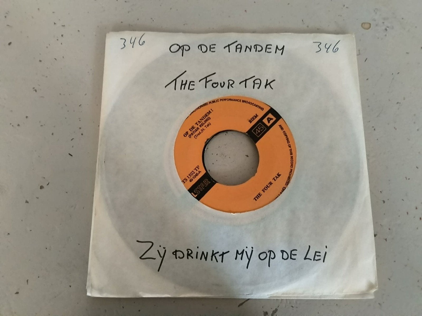 The Four Tak - Op De Tandem / Zij Drinkt Mij Op De Lei, Gebruikt, 7 inch, Ophalen of Verzenden, EP