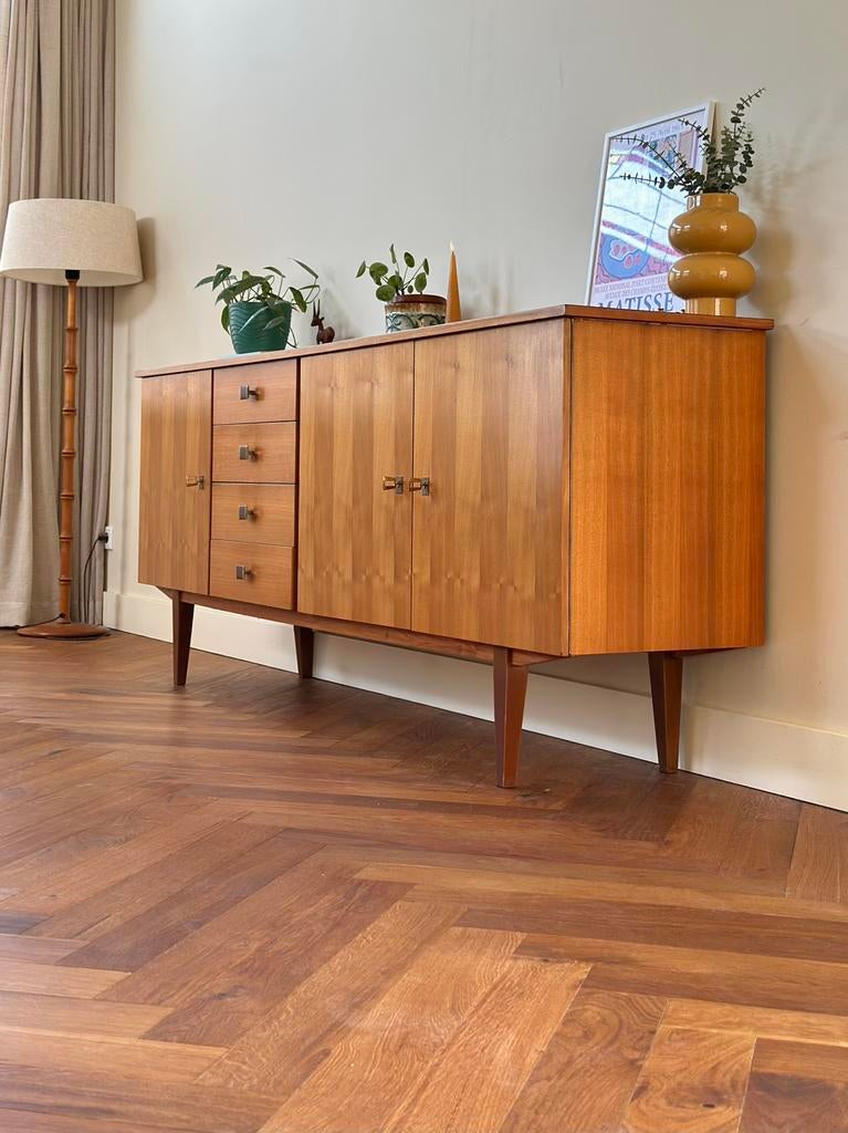 Vintage dressoir sideboard messing jaren 50/60/70, Ophalen, Gebruikt, Met deur(en), 150 tot 200 cm
