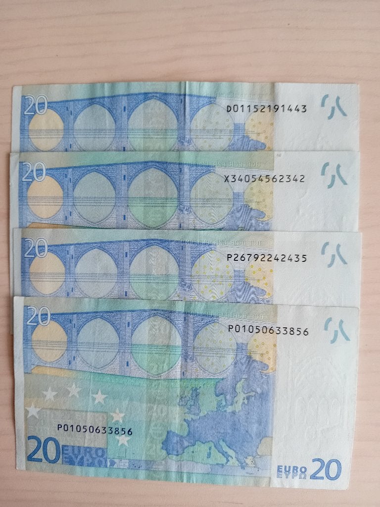 4 x 20 euro biljetten 1ste serie, Ophalen of Verzenden, Overige landen, 20 euro, Setje