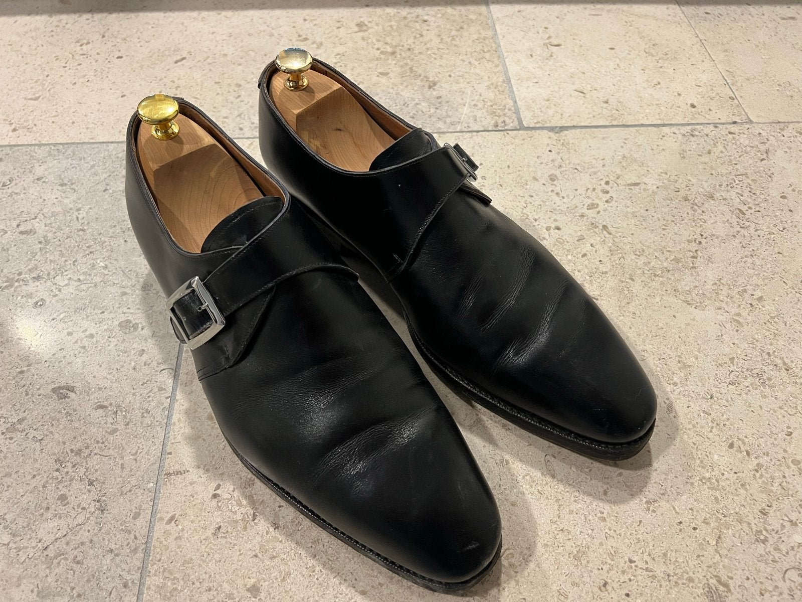 Meermin Monkschoenen Maat 10 (EU 44) - Zwart Leer, Ophalen of Verzenden, Gedragen, Zwart, Gespschoenen