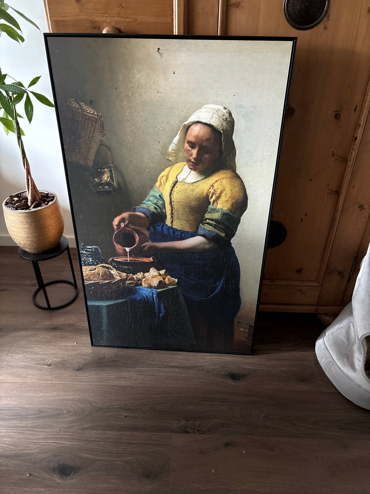 Het Melkmeisje - Johannes Vermeer reproductie, Antiek en Kunst, Ophalen, Doek, Portret of Personen, Klassiek
