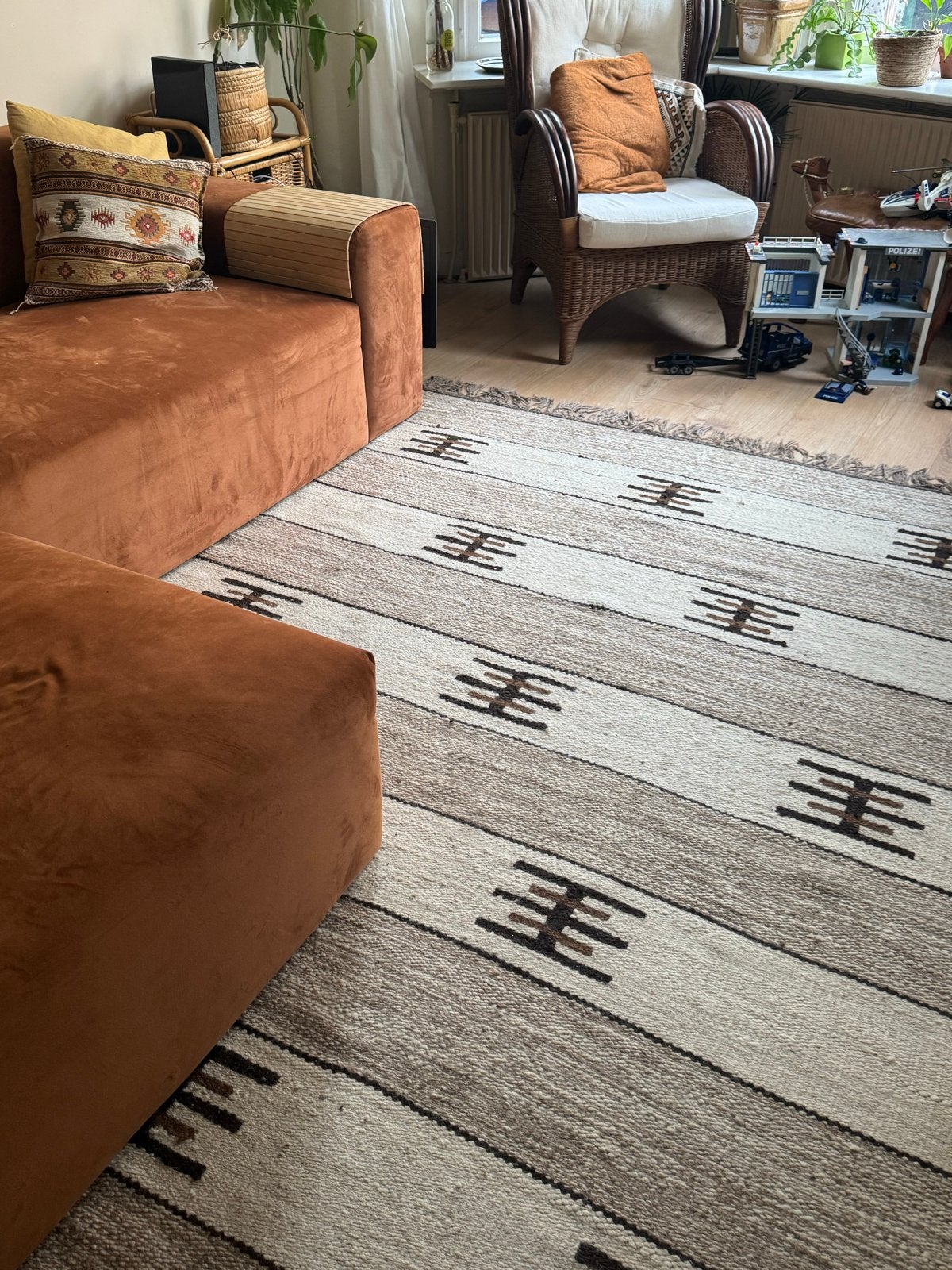 Handgeknoopt Kelim vloerkleed van wol (250x175 cm), Huis en Inrichting, Ophalen, Gebruikt, Bruin, 150 tot 200 cm