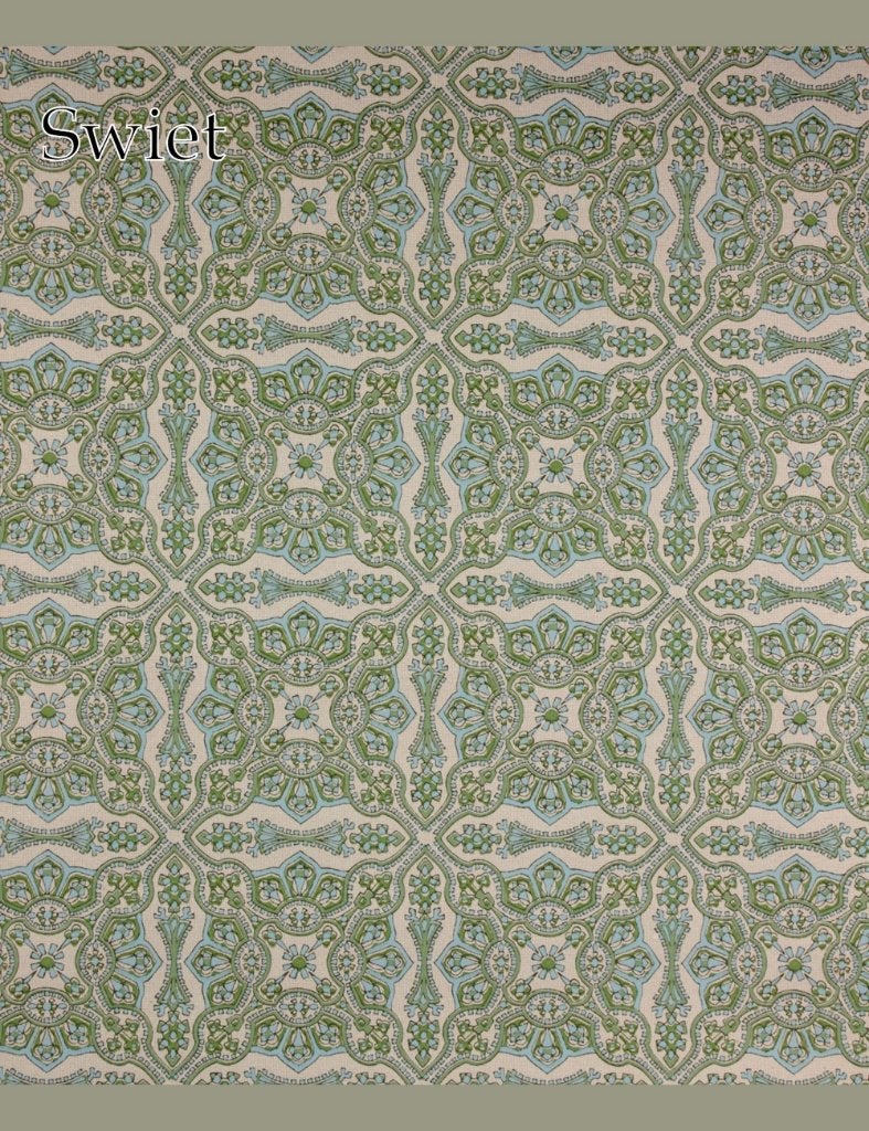 3534 behang rozetpatroon groen blauw klassiek vintage swiet, Ophalen of Verzenden, Minder dan 10 m², Groen