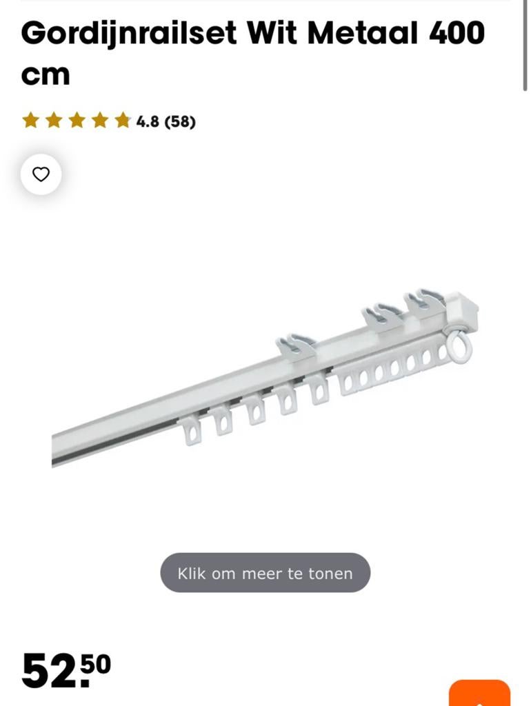 Gordijnrail wit, Wit, Ophalen of Verzenden, Zo goed als nieuw, 200 cm of meer