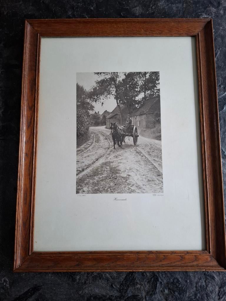 Antieke foto "Huiswaarts" NRM Leiden, ingelijst 31x39 cm, Ophalen of Verzenden
