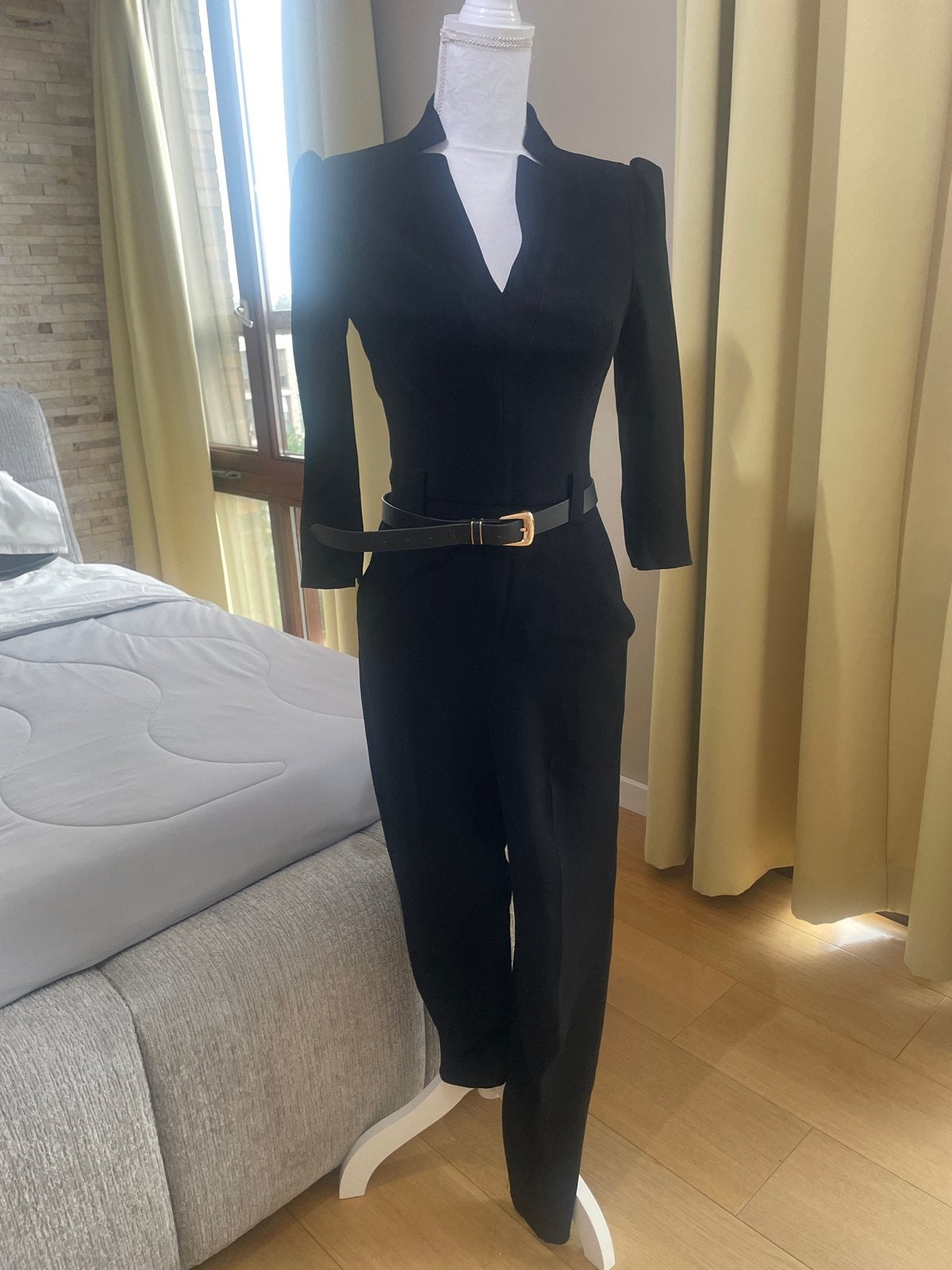 Karen Millen zwarte jumpsuit met riem, maat 36 (S), Ophalen of Verzenden, Zo goed als nieuw, Maat 36 (S), Zwart