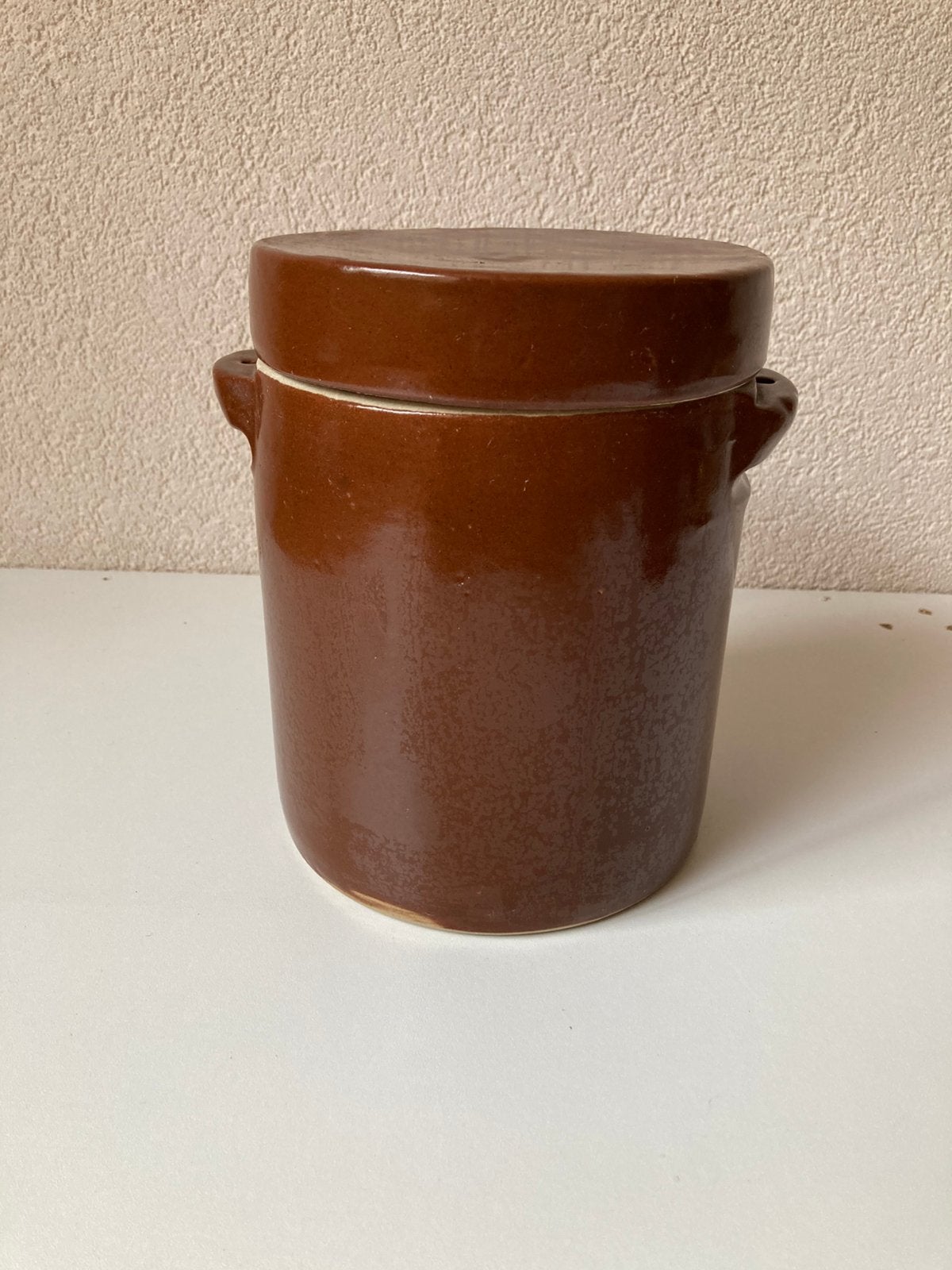 Vintage grespot, Ophalen, Gebruikt, Overige materialen, Met deksel