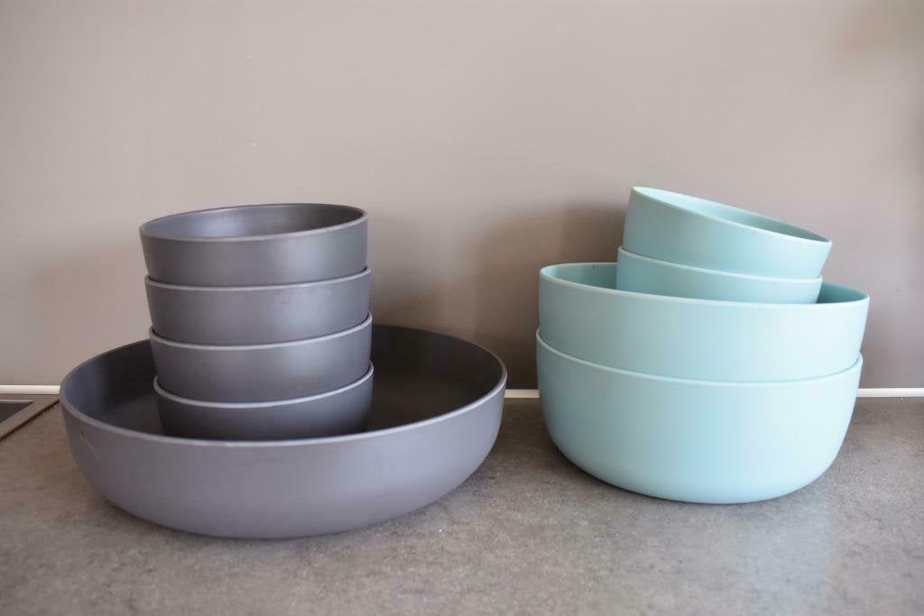 Royal VKB buitenservies bakjes schalen grijs blauw, Huis en Inrichting, Kunststof, Gebruikt, Ophalen of Verzenden, Schaal of Schalen